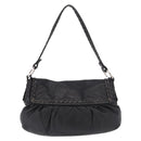FENDI Celeria Shoulder Bag Leather Black Silver Auth 187501A-2