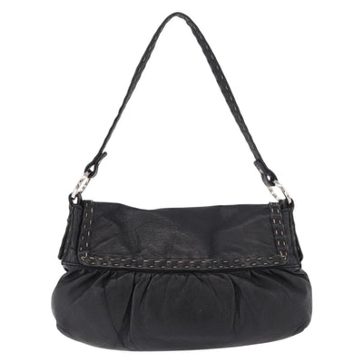 FENDI Celeria Shoulder Bag Leather Black Silver Auth 187501A - 0