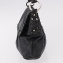 FENDI Celeria Shoulder Bag Leather Black Silver Auth 187501A-3