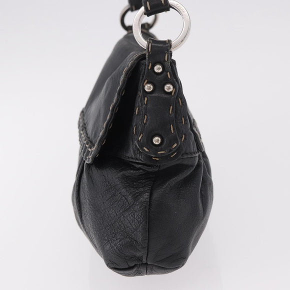 FENDI Celeria Shoulder Bag Leather Black Silver Auth 187501A