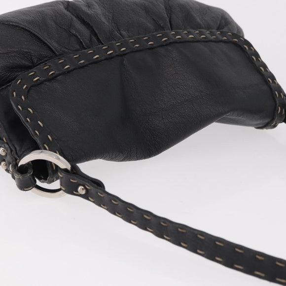 FENDI Celeria Shoulder Bag Leather Black Silver Auth 187501A