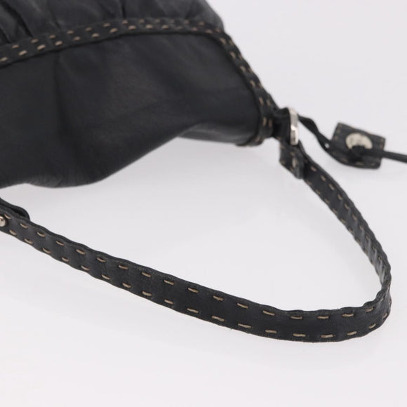 FENDI Celeria Shoulder Bag Leather Black Silver Auth 187501A