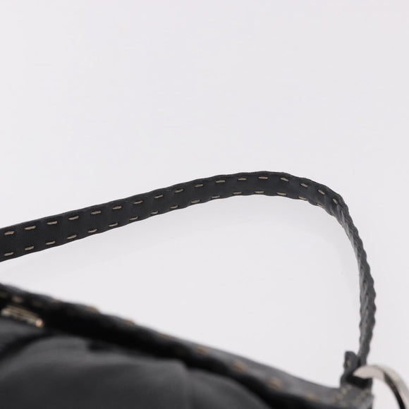 FENDI Celeria Shoulder Bag Leather Black Silver Auth 187501A