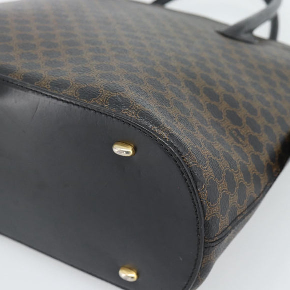 CELINE Macadam Canvas Hand Bag PVC Leather Black Gold Auth 187503A
