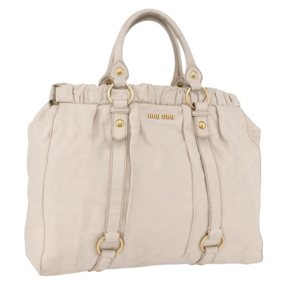 Miu Miu Hand Bag Leather Ivory Gold Auth 187504A