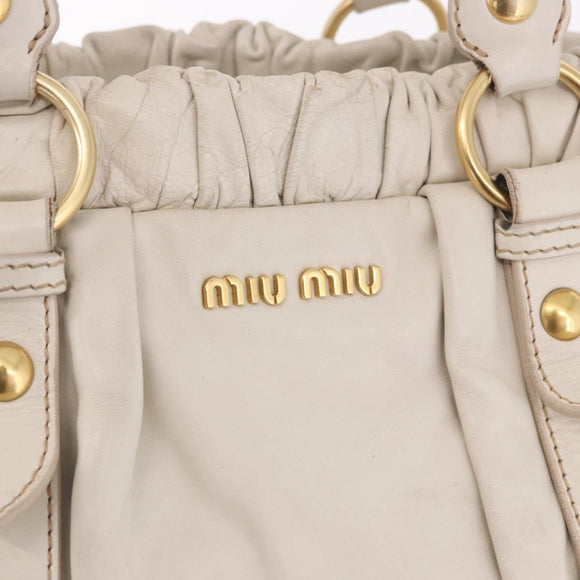 Miu Miu Hand Bag Leather Ivory Gold Auth 187504A