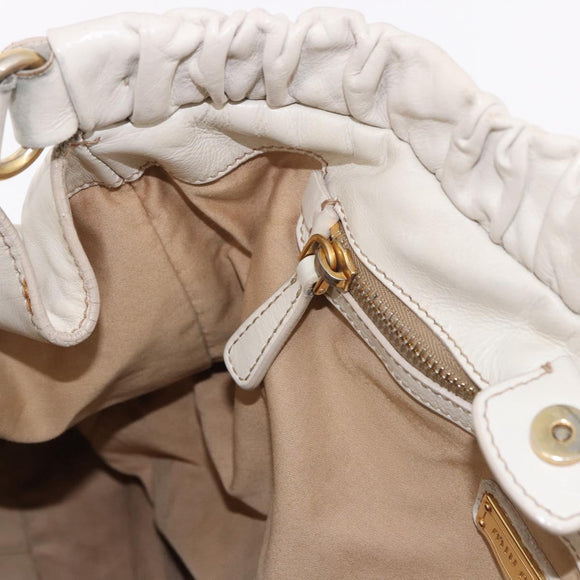 Miu Miu Hand Bag Leather Ivory Gold Auth 187504A