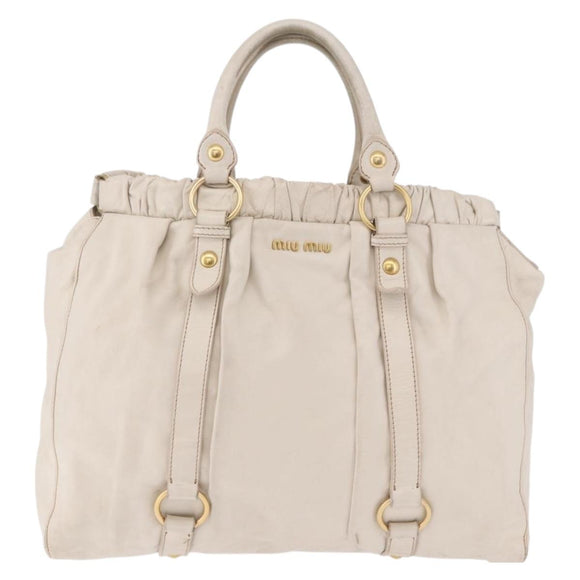 Miu Miu Hand Bag Leather Ivory Gold Auth 187504A