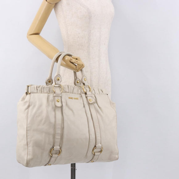 Miu Miu Hand Bag Leather Ivory Gold Auth 187504A