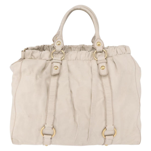 Miu Miu Hand Bag Leather Ivory Gold Auth 187504A