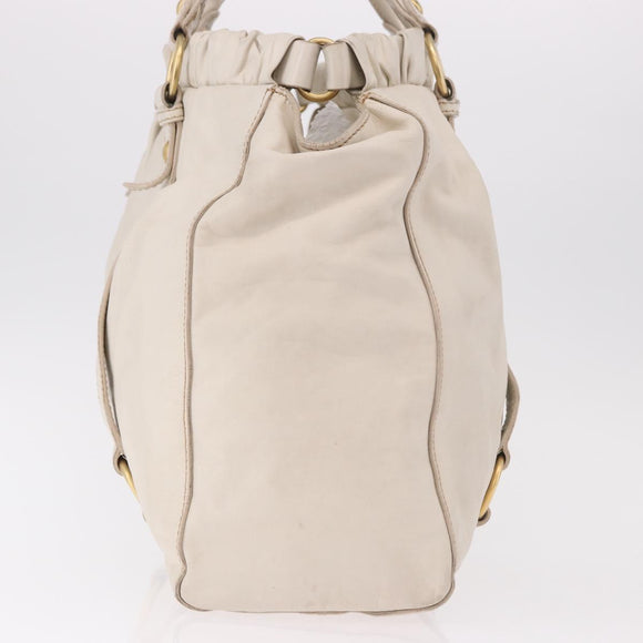 Miu Miu Hand Bag Leather Ivory Gold Auth 187504A