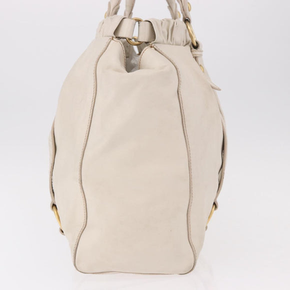 Miu Miu Hand Bag Leather Ivory Gold Auth 187504A