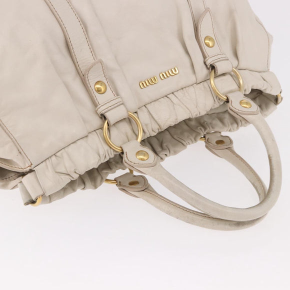 Miu Miu Hand Bag Leather Ivory Gold Auth 187504A