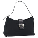 FENDI Mamma Baguette Shoulder Bag Cotton jersey Black Silver Auth 187506V-1