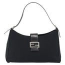 FENDI Mamma Baguette Shoulder Bag Cotton jersey Black Silver Auth 187506V-13