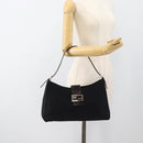 FENDI Mamma Baguette Shoulder Bag Cotton jersey Black Silver Auth 187506V-25
