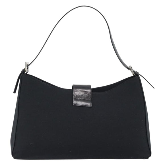 FENDI Mamma Baguette Shoulder Bag Cotton jersey Black Silver Auth 187506V