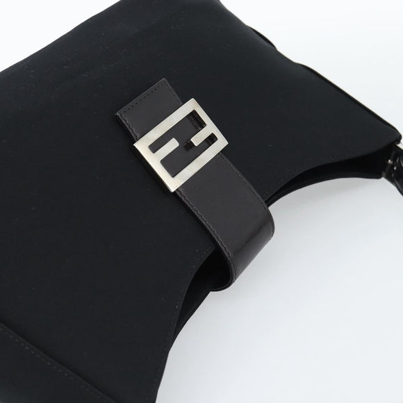 FENDI Mamma Baguette Shoulder Bag Cotton jersey Black Silver Auth 187506V