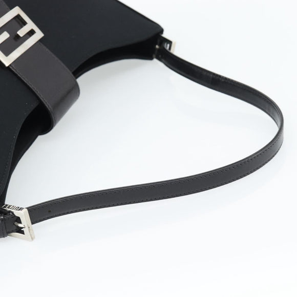 FENDI Mamma Baguette Shoulder Bag Cotton jersey Black Silver Auth 187506V