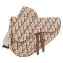 Christian Dior Trotter Canvas Saddle Shoulder Bag Beige Silver Auth 187508SAM-1