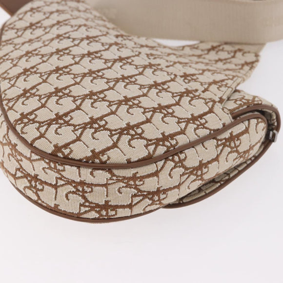 Christian Dior Trotter Canvas Saddle Shoulder Bag Beige Silver Auth 187508SAM