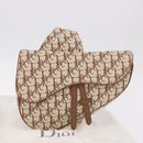 Christian Dior Trotter Canvas Saddle Shoulder Bag Beige Silver Auth 187508SAM-24