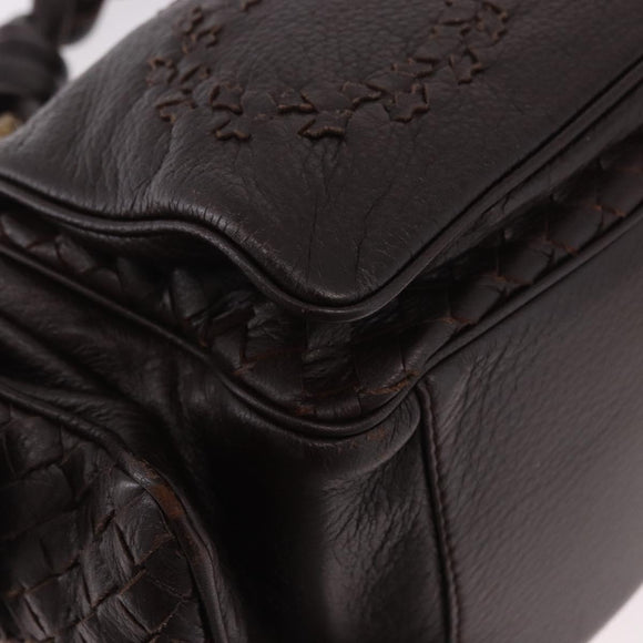 BOTTEGA VENETA Hand Bag Leather Brown Gold Auth 187509V