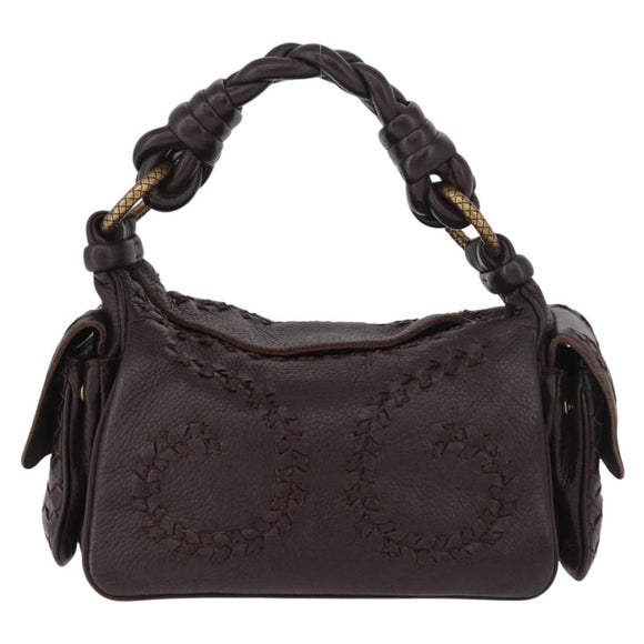 BOTTEGA VENETA Hand Bag Leather Brown Gold Auth 187509V
