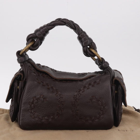 BOTTEGA VENETA Hand Bag Leather Brown Gold Auth 187509V