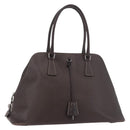 PRADA Hand Bag Leather Brown Gold Auth 187510A-1