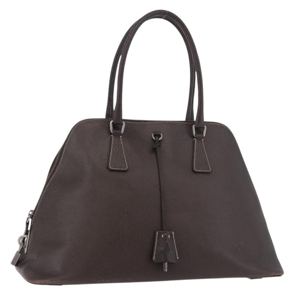 PRADA Hand Bag Leather Brown Gold Auth 187510A