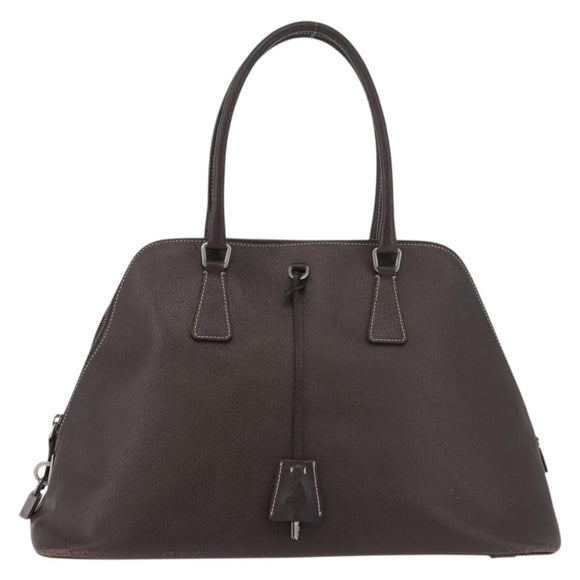 PRADA Hand Bag Leather Brown Gold Auth 187510A