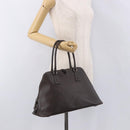 PRADA Hand Bag Leather Brown Gold Auth 187510A-25