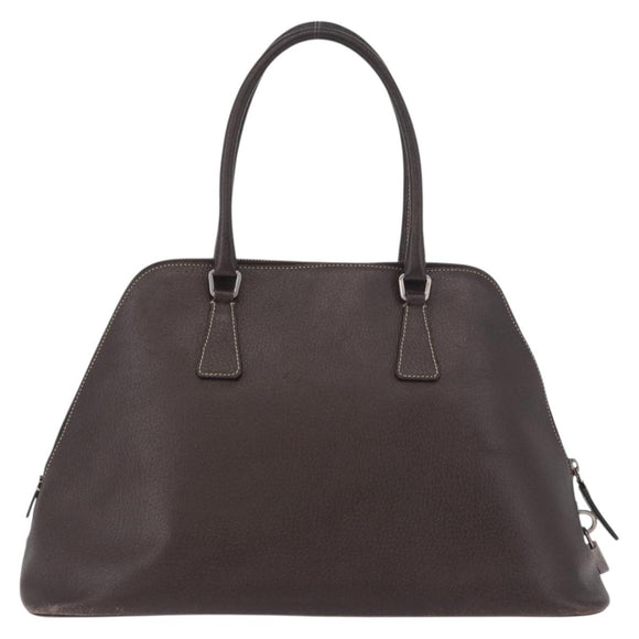 PRADA Hand Bag Leather Brown Gold Auth 187510A