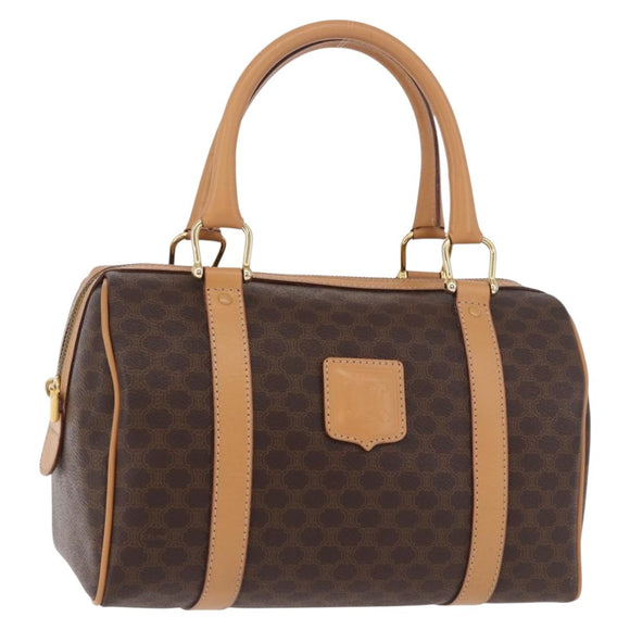 CELINE Macadam Canvas Boston Bag PVC Leather Brown Gold Auth 187511V