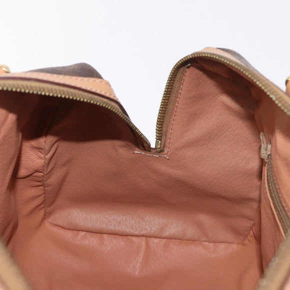 CELINE Macadam Canvas Boston Bag PVC Leather Brown Gold Auth 187511V