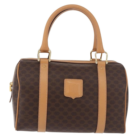 CELINE Macadam Canvas Boston Bag PVC Leather Brown Gold Auth 187511V