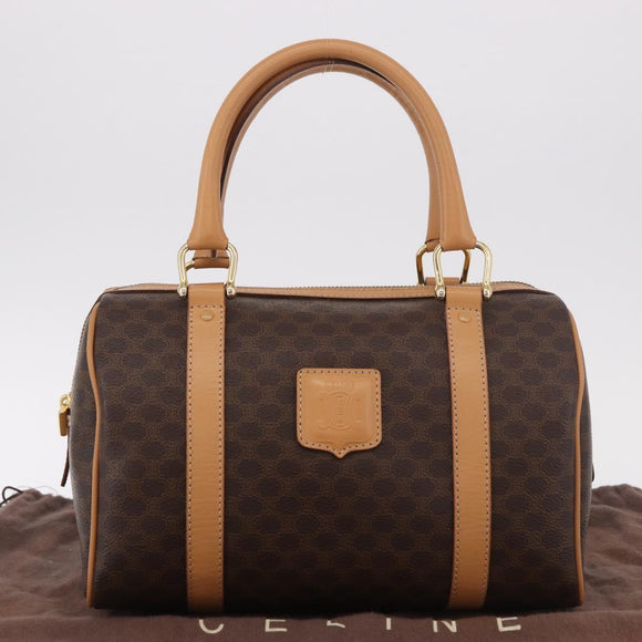 CELINE Macadam Canvas Boston Bag PVC Leather Brown Gold Auth 187511V