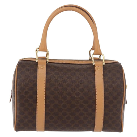 CELINE Macadam Canvas Boston Bag PVC Leather Brown Gold Auth 187511V
