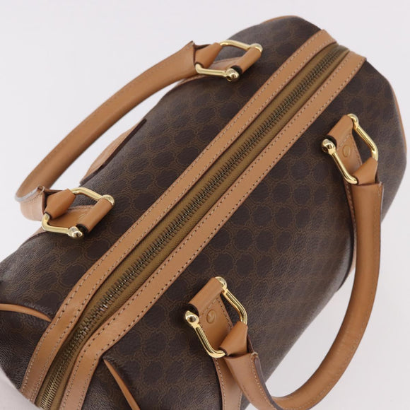 CELINE Macadam Canvas Boston Bag PVC Leather Brown Gold Auth 187511V