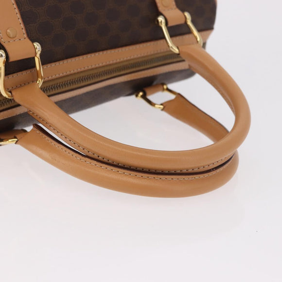 CELINE Macadam Canvas Boston Bag PVC Leather Brown Gold Auth 187511V