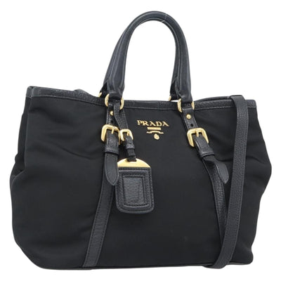PRADA Hand Bag Nylon 2way Black Gold Auth 187512V