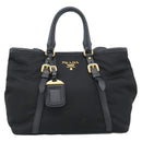 PRADA Hand Bag Nylon 2way Black Gold Auth 187512V-13