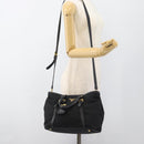 PRADA Hand Bag Nylon 2way Black Gold Auth 187512V-23