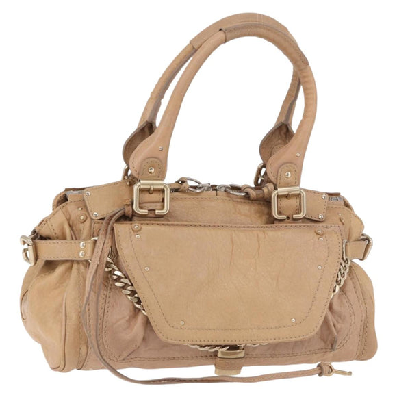 Chloe Paddington Hand Bag Leather Beige Gold Silver Auth 187513V