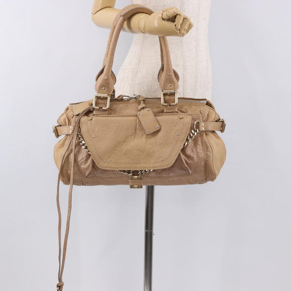 Chloe Paddington Hand Bag Leather Beige Gold Silver Auth 187513V