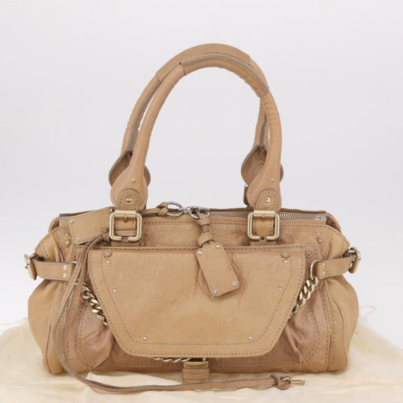 Chloe Paddington Hand Bag Leather Beige Gold Silver Auth 187513V