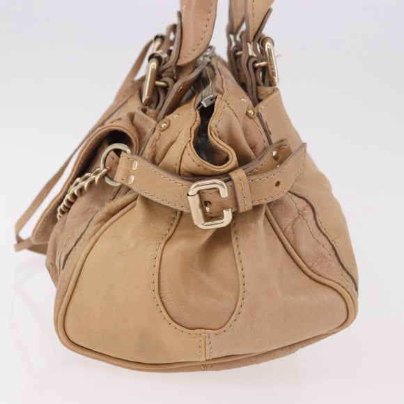 Chloe Paddington Hand Bag Leather Beige Gold Silver Auth 187513V