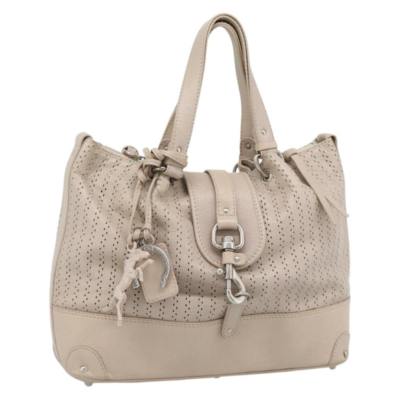 Chloe Kerala Hand Bag Leather Beige Silver Auth 187518V