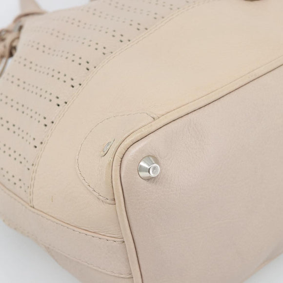 Chloe Kerala Hand Bag Leather Beige Silver Auth 187518V